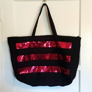 Victoria's Secret Black Tote Bag w/ Pink Sequins and Full Zip